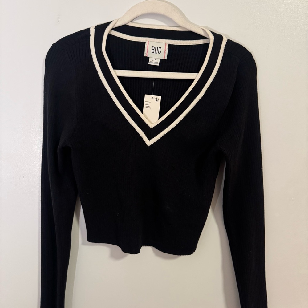 BDG Black and White V-Neck Sweater